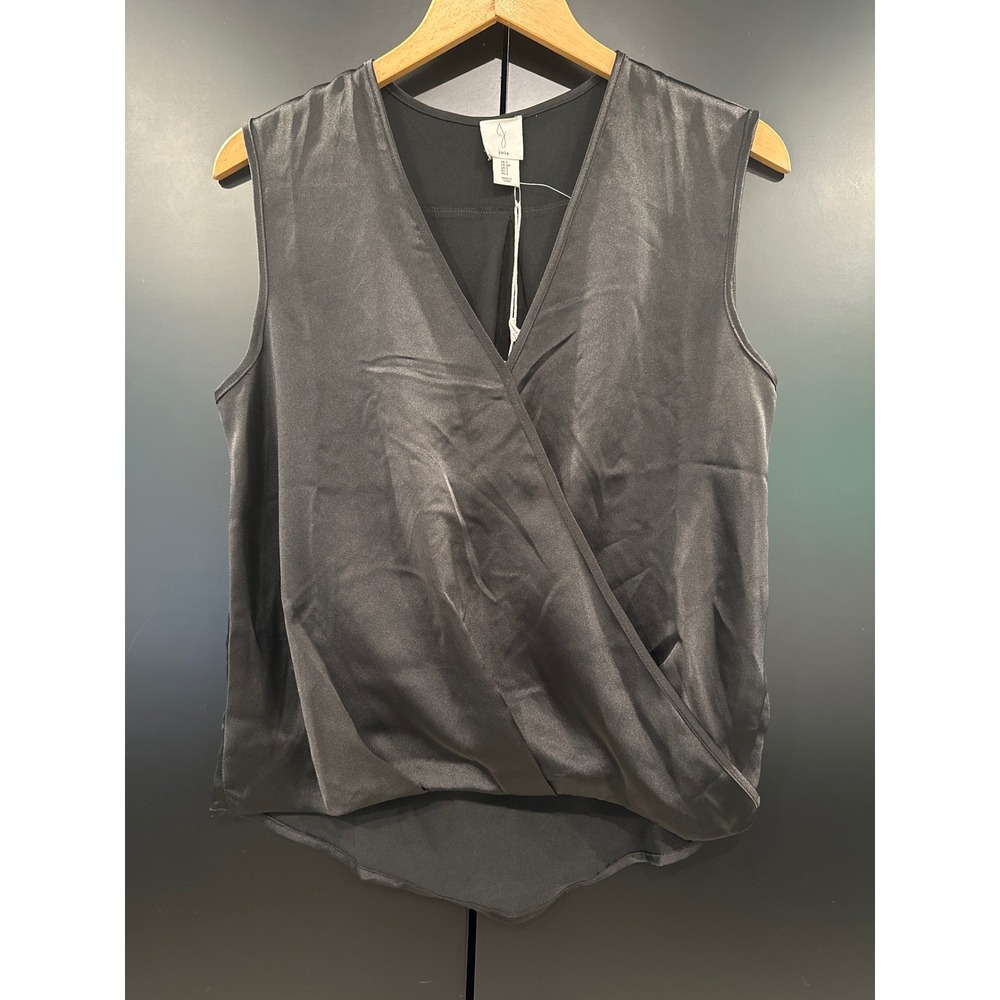 Joie‎ Womens Black Satin Surplice V-Neck Sleeveless Blouse Top Size Small